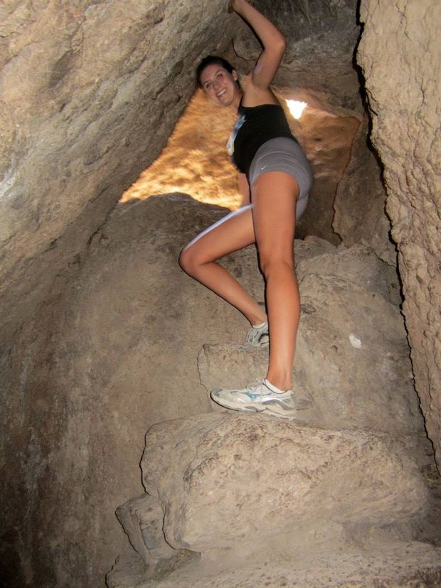 sexy girlfriend in tight spandex shorts hiking