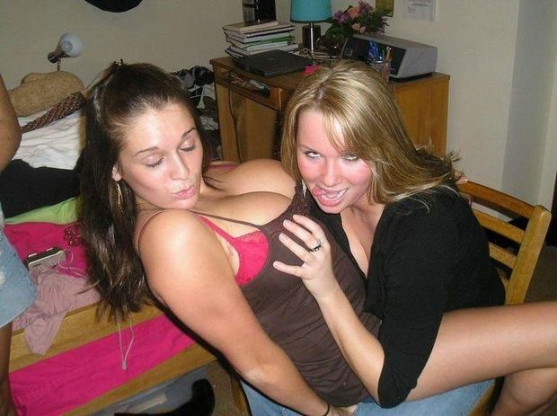 Sexy and Busty lesbians are fooling around