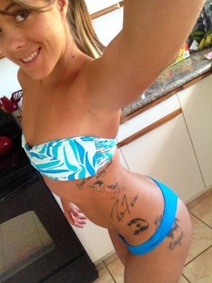 Amazing wife selfshot photo with superb blonde muscular body