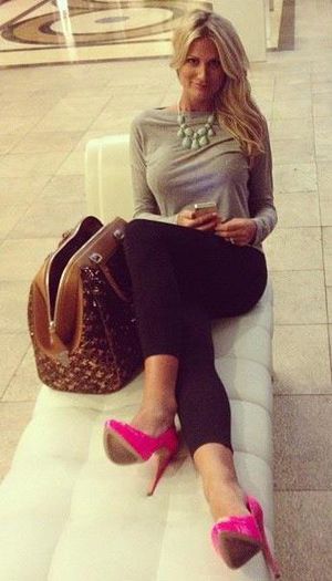 sexy blonde in pink heels