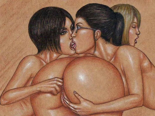Hot lesbian brunette in this awesome hentai threesome photo