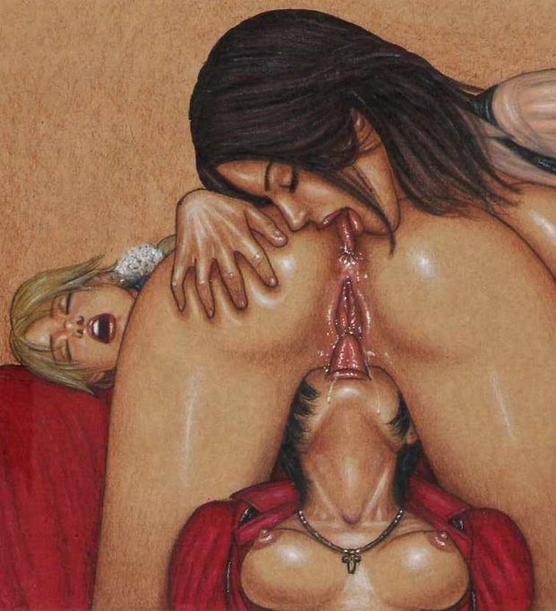 Gorgeous lesbian in amazing anal penetration threesome pic