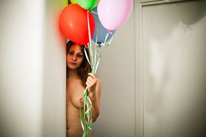 I hope delivering these balloons in my birthday suit will make him want to fuck me right now.