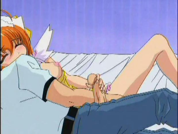 Cute teen hentai maid with nice perky little tits giving a handjob, what a nice little whore!