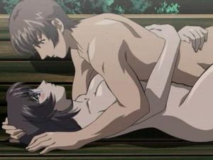 Hentai couple fucking on a park bench