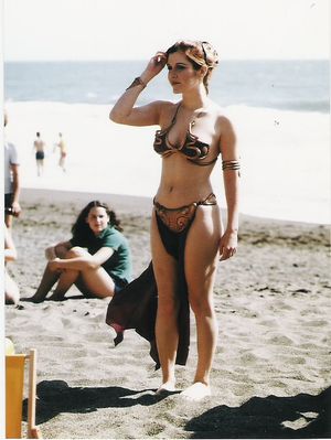Carrie Fischer dressed as Slave Leia