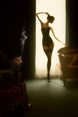 ok, close to nude, but still on display for his pleasure