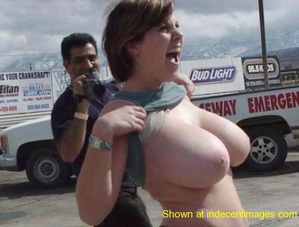 Flashing her Big Tits