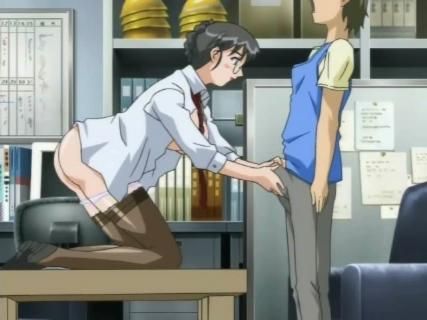 Hot hentai teacher taking care of a young man's hard on