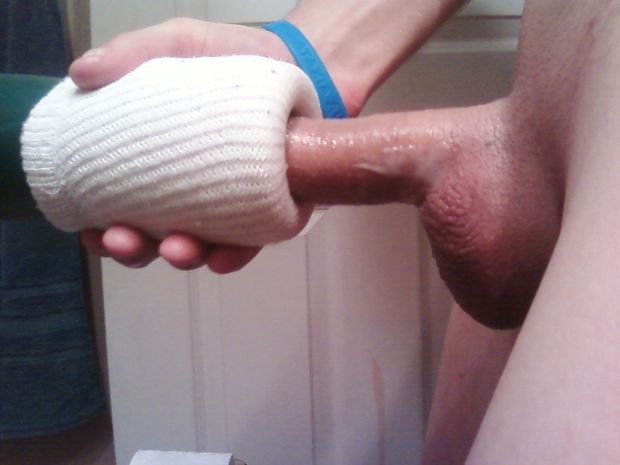 Masturbating my cock with my homemade masturbator