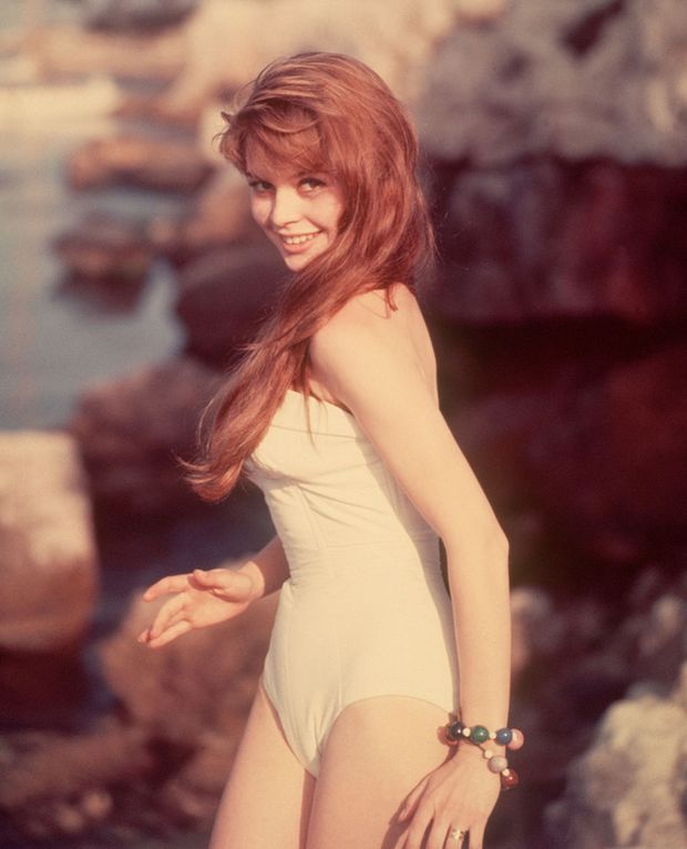 Brigitte Bardot in a white swimsuit