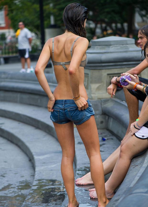 Dripping wet in the town square