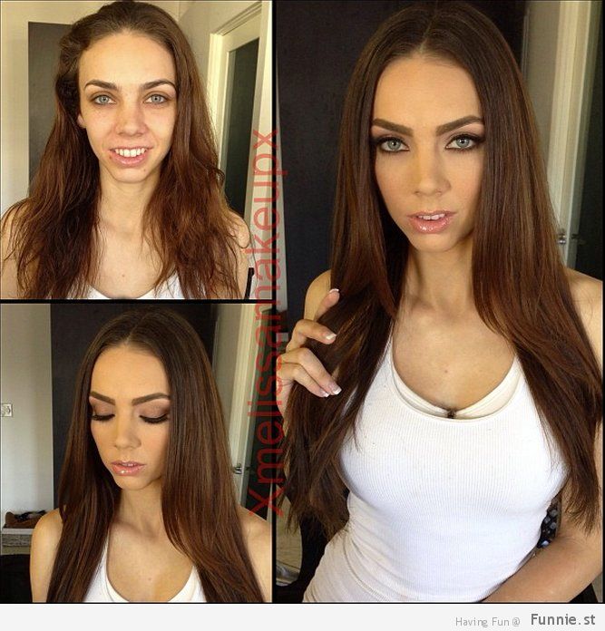 With and without makeup- A little makeup helps, but you'd still fuck her without it.