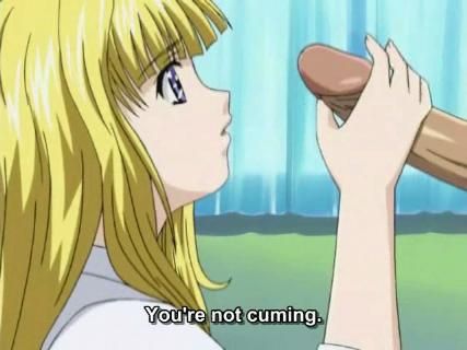 Innocent hentai blonde teen giving a handjob and blowjob