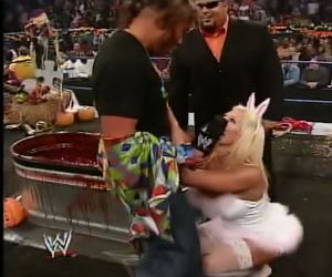 WWE Diva Torrie Wilson on her knees caps in hot bunny outfit Vs Dawn Marie!