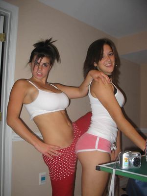 two young sluts showing off big tits and big ass