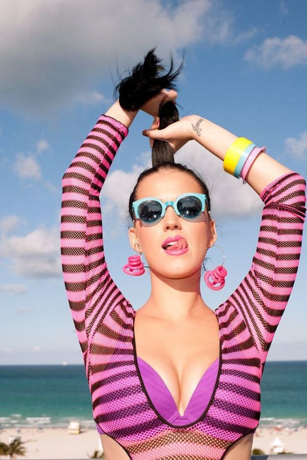 Katy Perry showing off her massive cleavage.