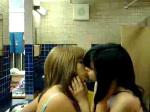 Two girls bathroom kiss
