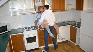 Sex-hungry misses shagging in her kitchen