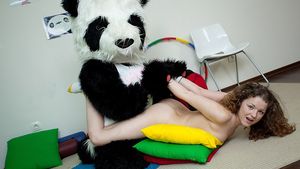 Sporty hawt legal age teenager copulates with funny Panda