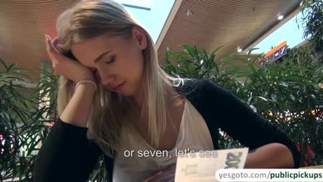 Super beautiful blonde amateur earns good amount of cash in a short time through showing off her boobs and public sex