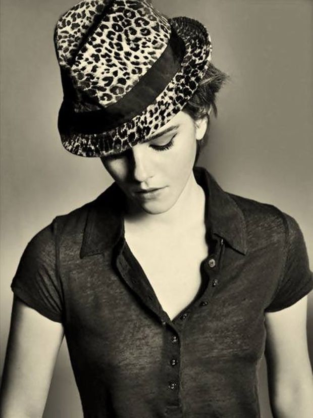 Emma Watson Poses Braless in Sheer Blouse