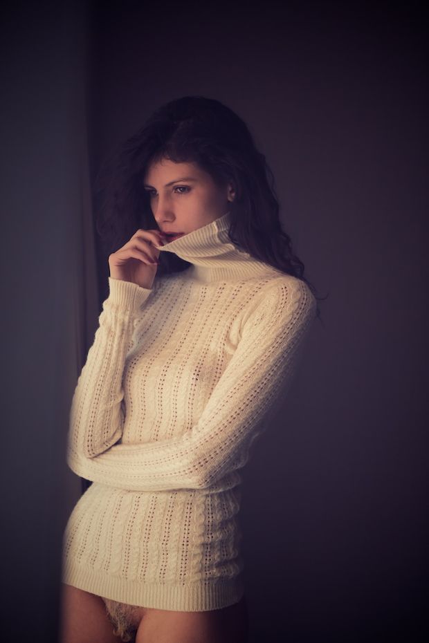 white sweater