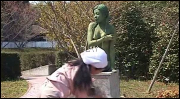 Asian public painted statue fucked in public park