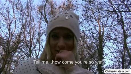 Blonde babe Kiara gets tricked to be a model leads in outdoor sex