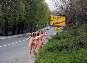 3 lesbian sluts walking in the woods completely nude