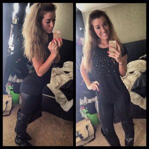 sexy girl with amazing body in tight black leggings