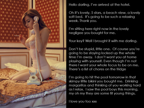 fuckyeahchastiseme:

Hello darling, I’ve arrived at the hotel.  Your Key? Well I brought it with me darling…

The post fuckyeahchastiseme: Hello darling, I’ve arrived at the hotel&#8230;. appeared first on Femdom Fetish - BDSM.