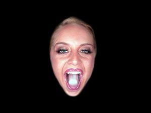 Blonde babe tasting cum with a smile