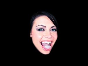 Brunette babe showing cum on her tongue