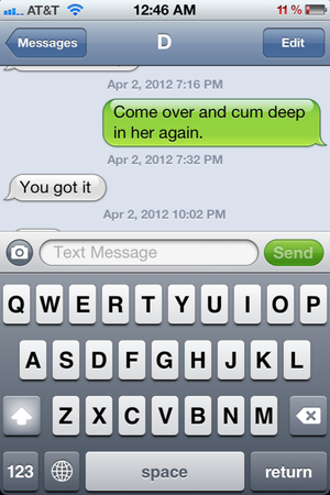 Cuckold sending a text to wife's hung lover