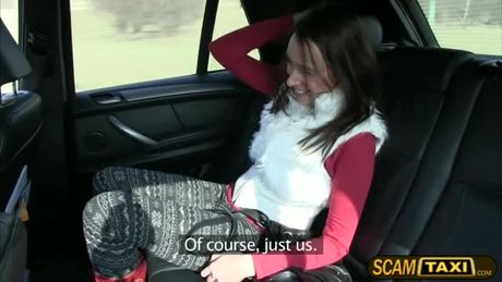 Hot and sexy brunette Christine is waiting for a train. She gets talked into taking a taxi instead for a cheaper bill. She gets to accept an