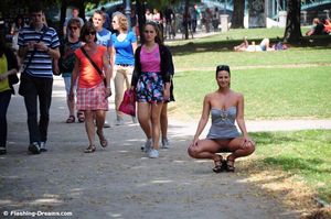 Spreading legs in public