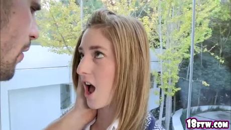 Super cute blonde lured Manuel over to her side of the house. She started sucking his huge dick. She loved it as her pussy puffed up.