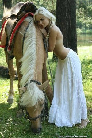 gorgeous blonde with braid and horse