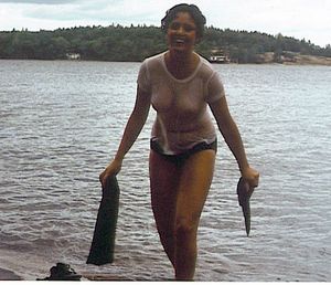 Ex wife showing off her magnificient tits in a wet T-shirt