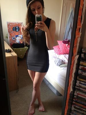 Tight Black-And-Grey Dress Selfie