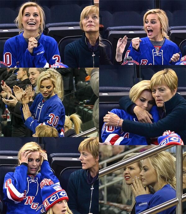 Margot Robbie cheering on the NY Rangers