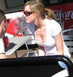 another white t-shirt with big cleavage
