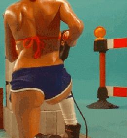 Perfect ass in booty shorts using a drill