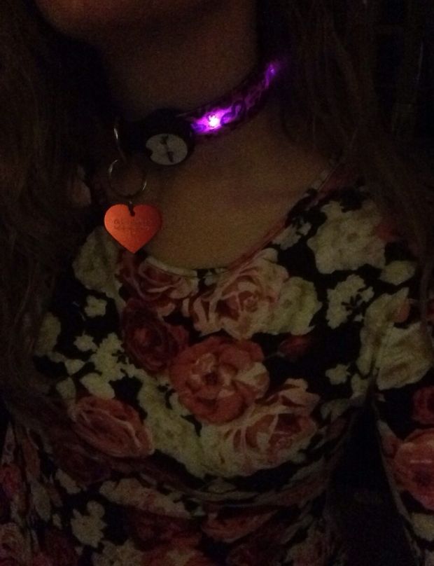 Glow in the dark collar so I don't lose my little in the club ;)