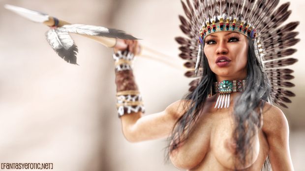 Sexy Topless Indian American Warrior Woman