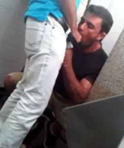 Guy sucks cock on a bathroom