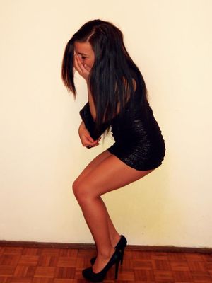 Laughing Girl in a Hot Black Dress