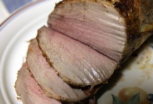 Roast beef slices are Well Done when they are brown throughout, with maybe a hint of pink in the centre.