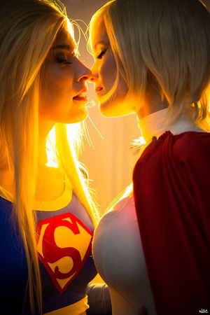 Super Girl and Power Girl about to make it happen